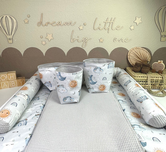 Wickelauflagen Set 5tlg. Boho Baby Boy, Waffelpique grau