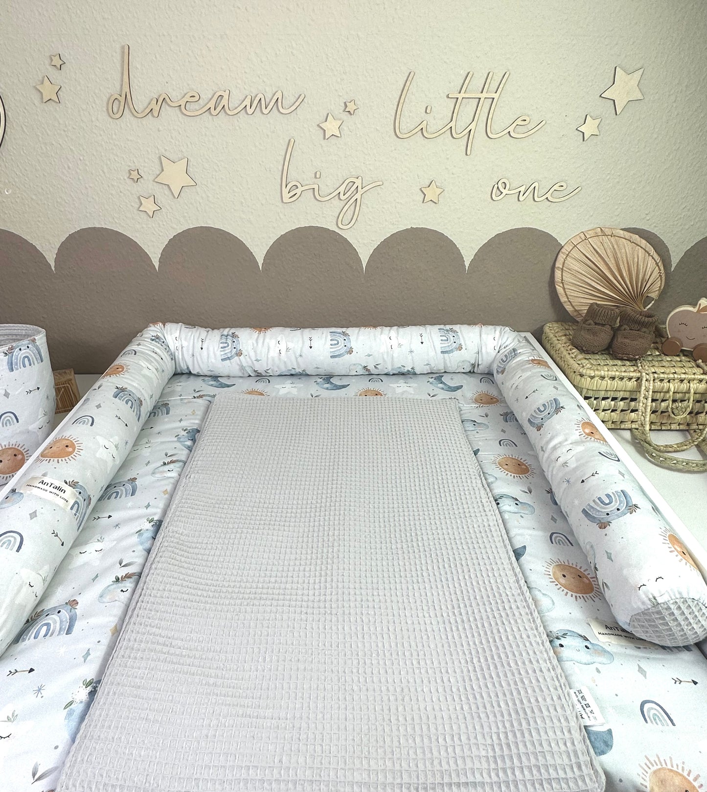 Wickelauflagen Set 5tlg. Boho Baby Boy, Waffelpique grau