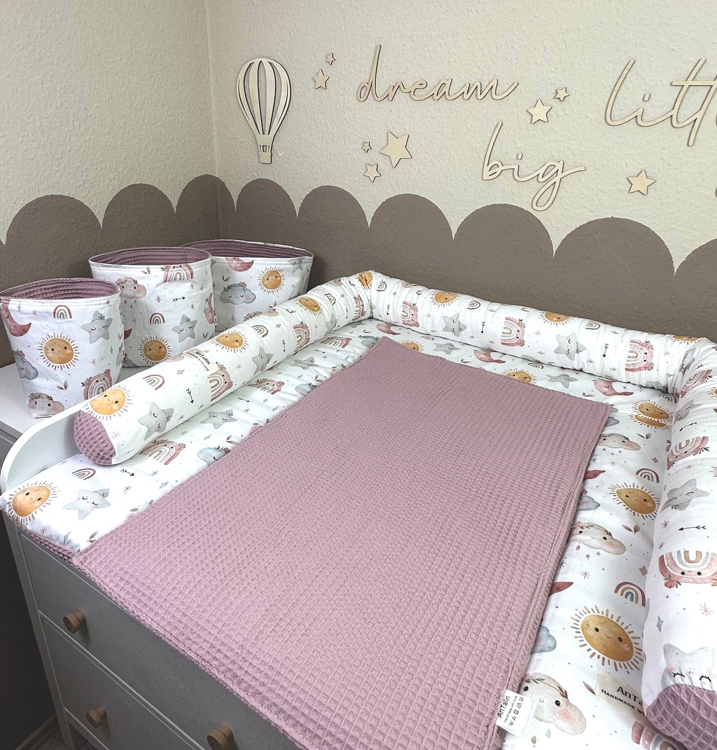 Wickelauflagen Set 5tlg. Boho Baby Girl, Waffelpique altrosa