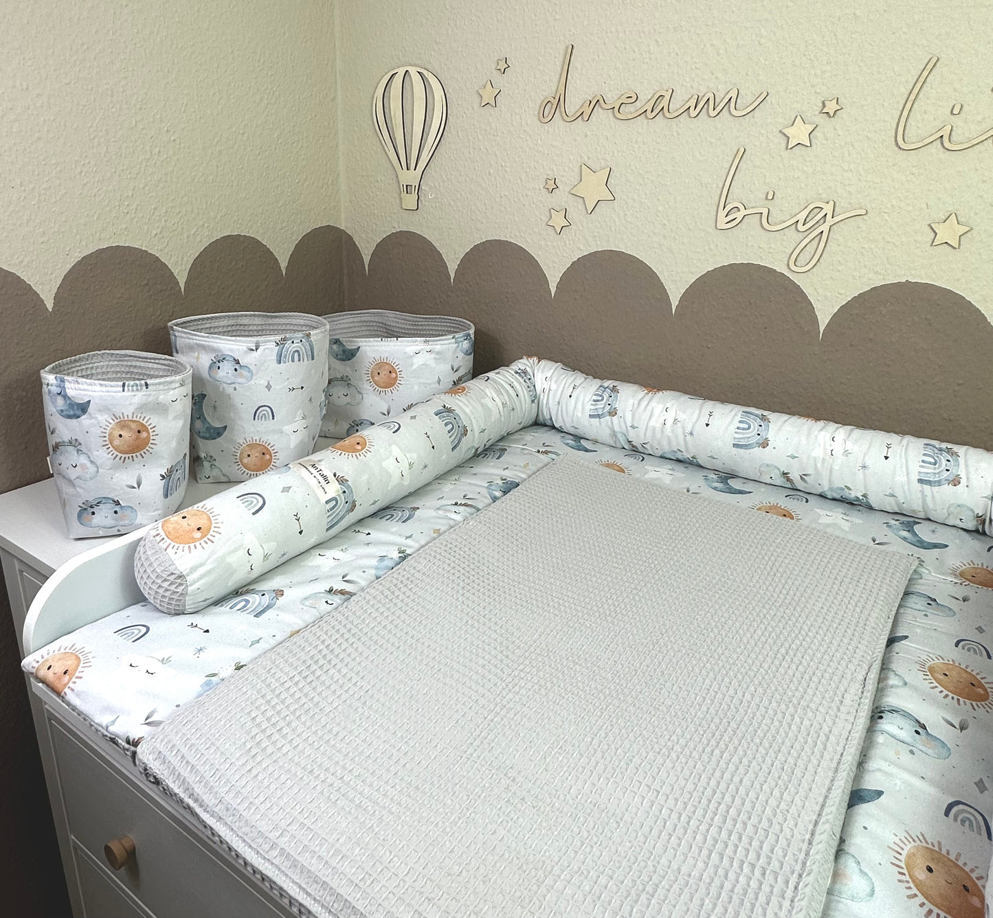 Wickelauflagen Set 5tlg. Boho Baby Boy, Waffelpique grau