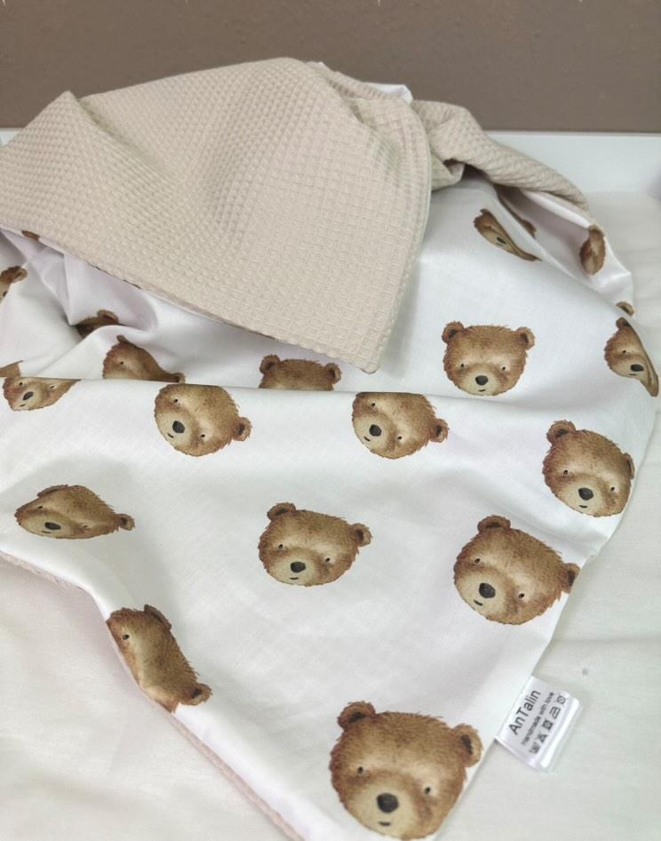 Babydecke Teddybär waffelpique hell beige