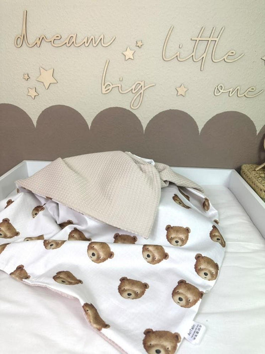 Babydecke Teddybär waffelpique hell beige