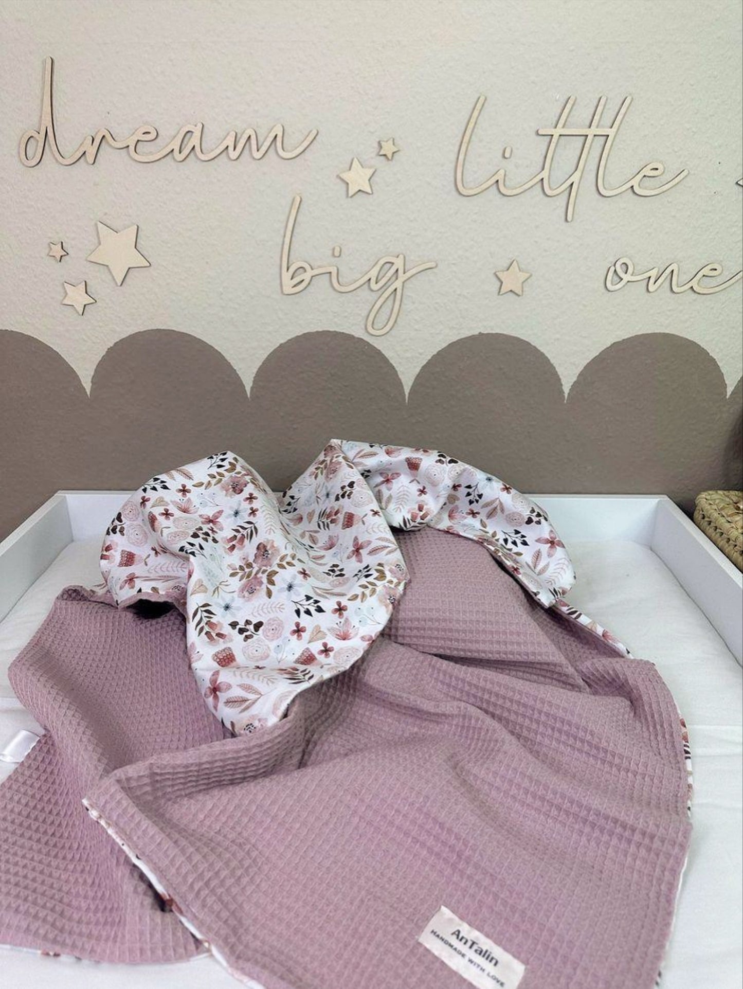 Babydecke flowers altrosa waffelpique